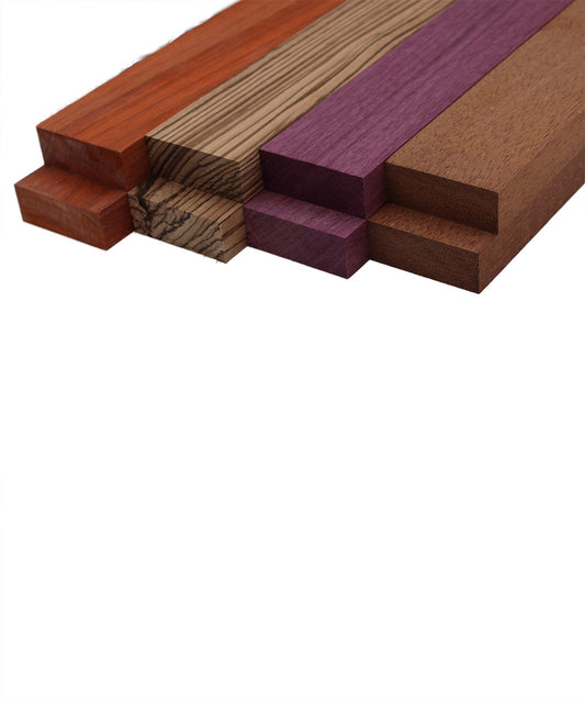 Imported Exotic Hardwood Variety Pack - Padauk, Zebrawood, Purpleheart, and Merbau