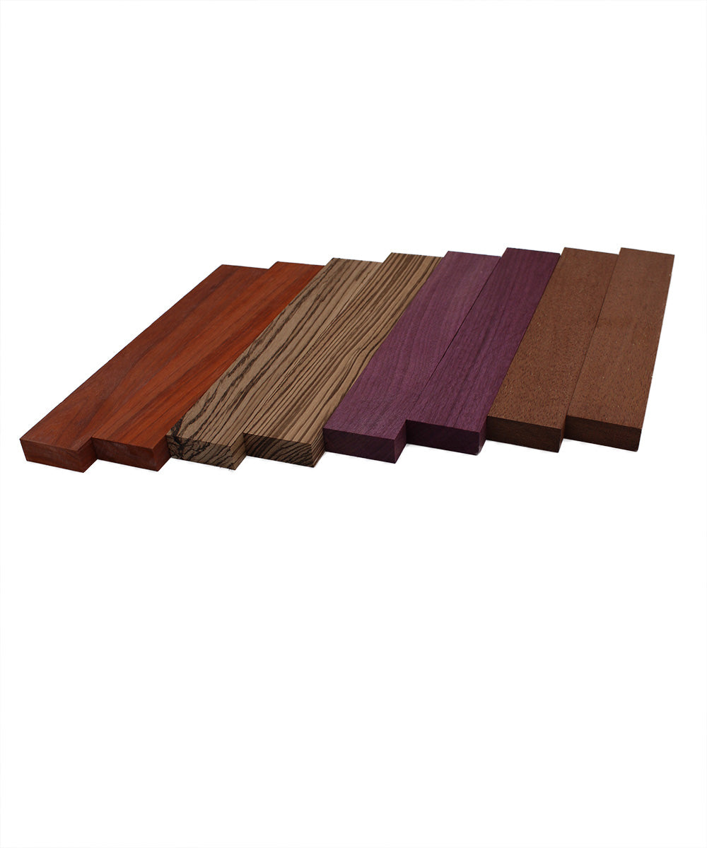 Imported Exotic Hardwood Variety Pack - Padauk, Zebrawood, Purpleheart, and Merbau