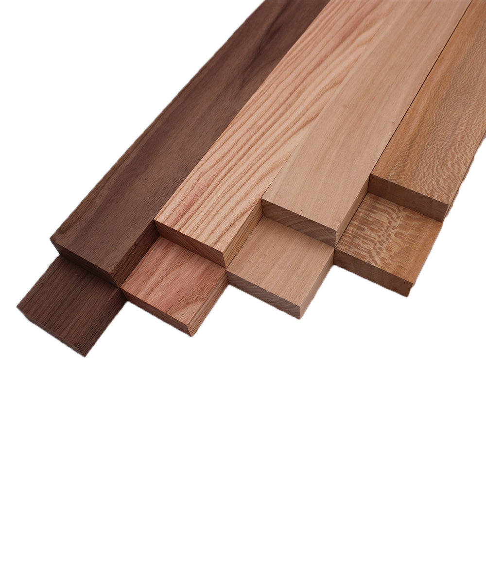 Domestic Exotic Variety Pack - Walnut, Coffee Nut, Grey Elm, Quarter Sawn Sycamore - 3/4" x 2" (8 Pcs)