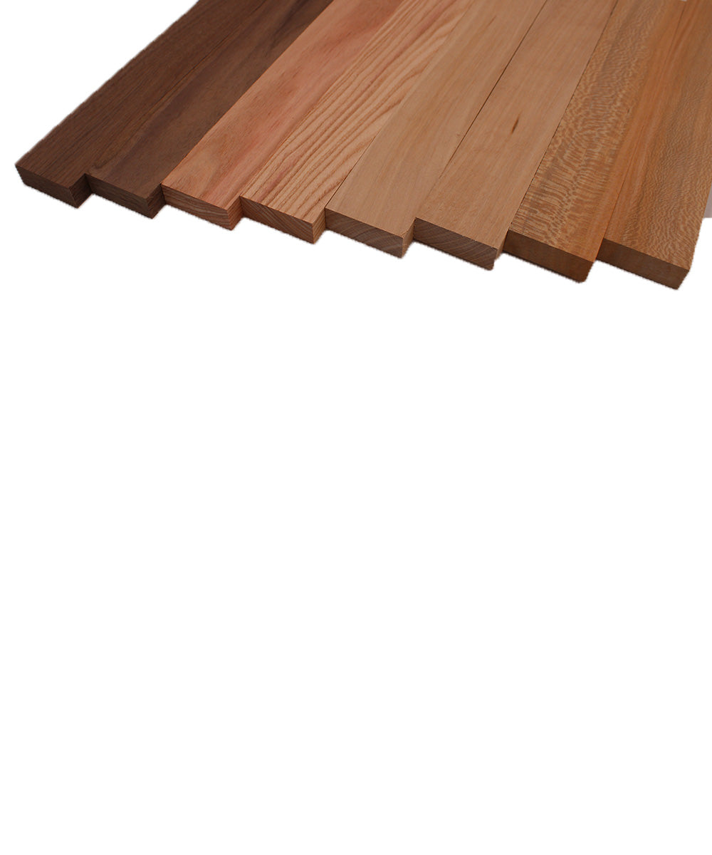 Domestic Exotic Variety Pack - Walnut, Coffee Nut, Grey Elm, Quarter Sawn Sycamore - 3/4" x 2" (8 Pcs)