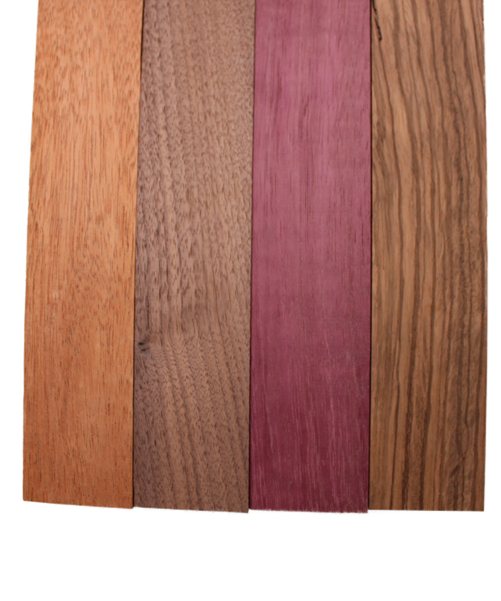 Imported Exotic Hardwood Variety Pack Turning Blanks - Zebrawood, Purpleheart, Mahogany, and Walnut