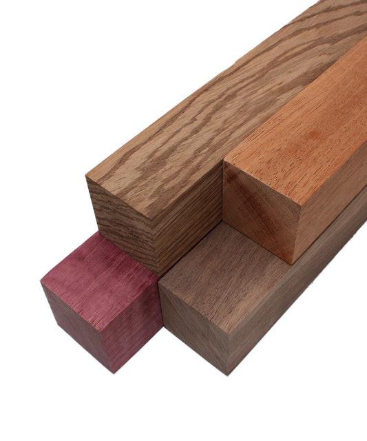 Imported Exotic Hardwood Variety Pack Turning Blanks - Zebrawood, Purpleheart, Mahogany, and Walnut