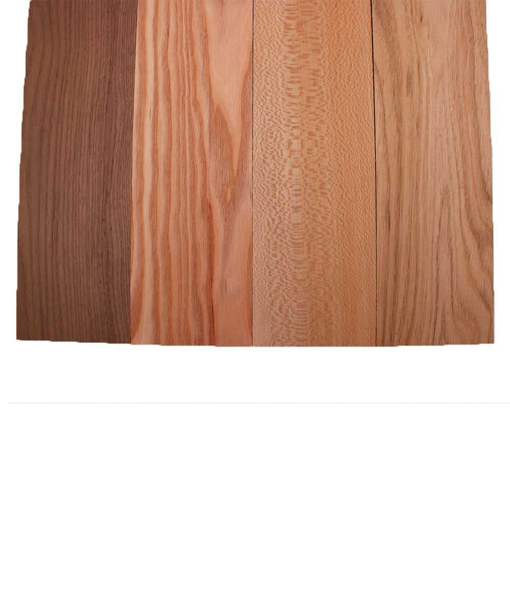 Domestic Exotic Variety Pack - Walnut, Coffee Nut, Grey Elm, Quarter Sawn Sycamore - 3/4" x 4" (4 Pcs)