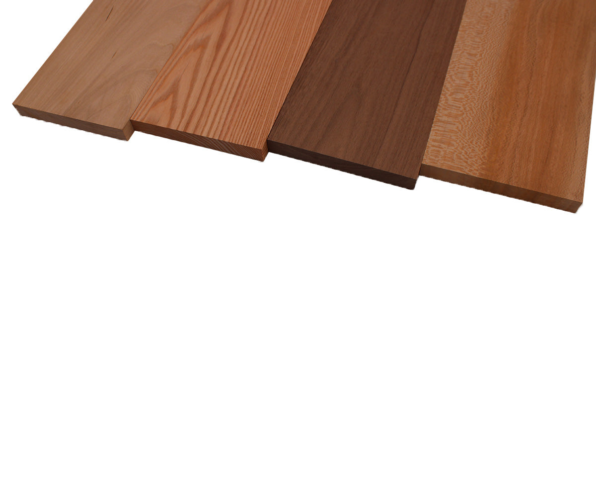 Domestic Exotic Variety Pack - Butternut, Coffee Nut, Walnut, Quarter Sawn Sycamore - 3/4" x 6" (4 Pcs)