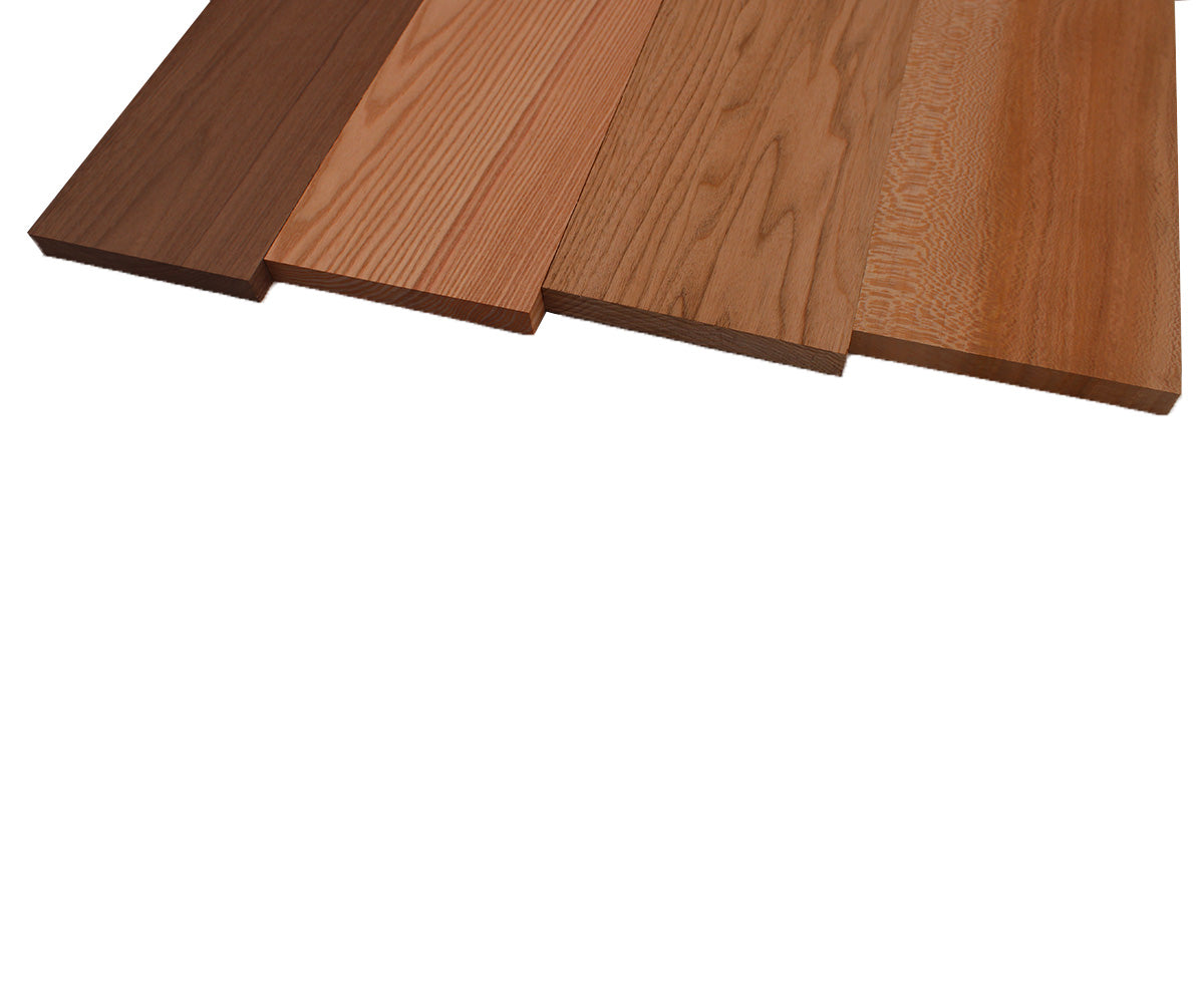Domestic Exotic Variety Pack - Walnut, Coffee Nut, Grey Elm, Quarter Sawn Sycamore - 3/4" x 6" (4 Pcs)