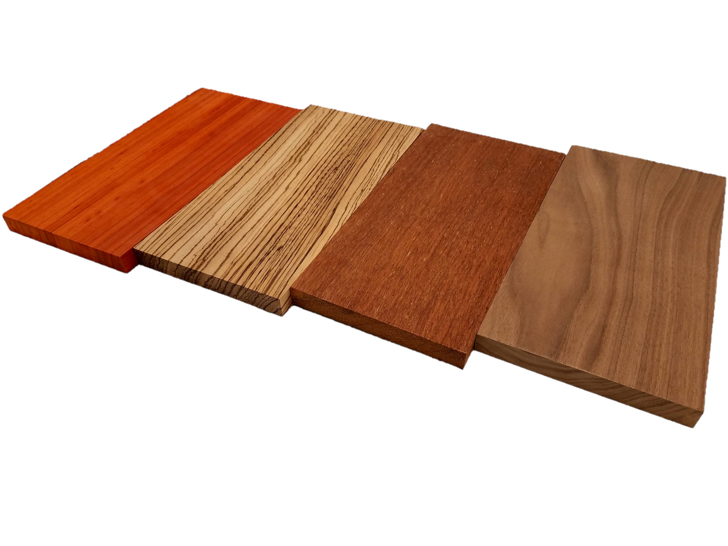 Imported Exotic Hardwood Variety Pack - Padauk, Zebrawood, Merbau, and Walnut