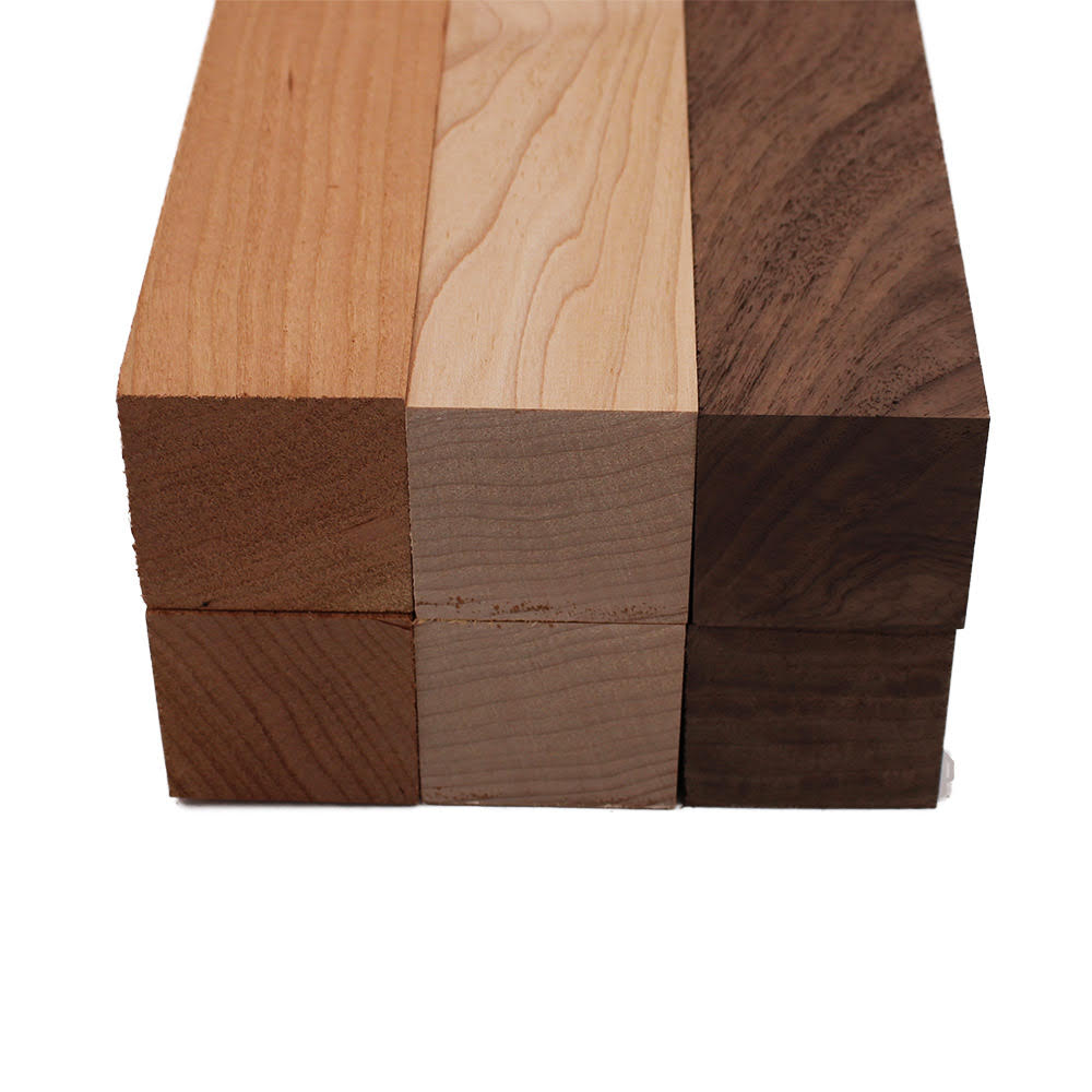 Maple, Walnut, and Cherry Turning Blank Variety Pack 2" x 2" (6pcs)