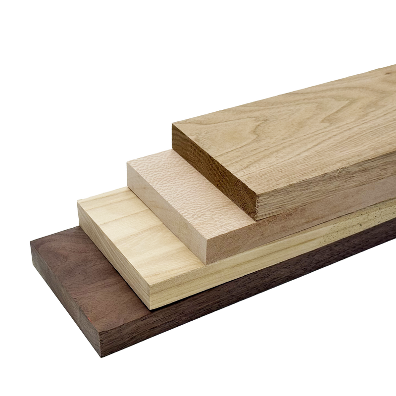 Domestic Exotic Variety Pack - Butternut, Walnut, Grey Elm, Quarter Sawn Sycamore - 3/4" x 4" (4 Pcs)