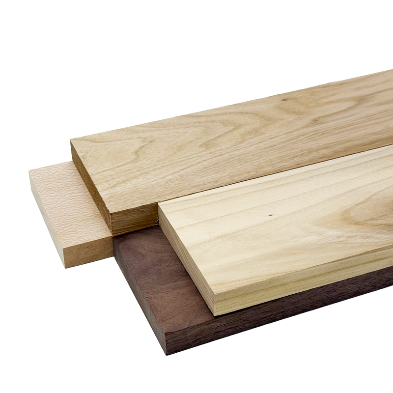Domestic Exotic Variety Pack - Butternut, Walnut, Grey Elm, Quarter Sawn Sycamore - 3/4" x 4" (4 Pcs)