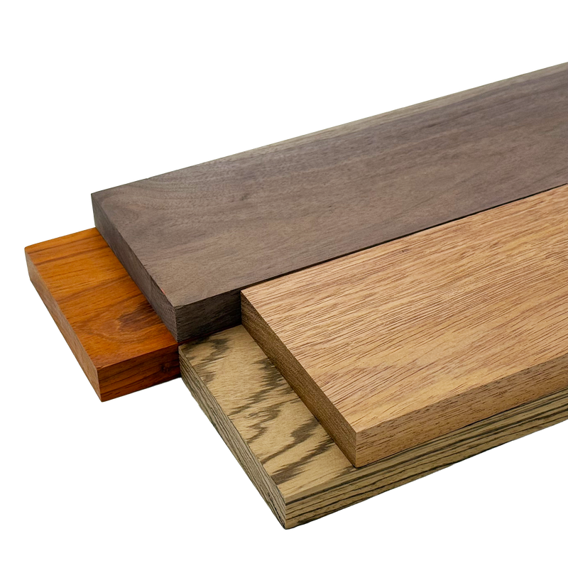 Imported Exotic Hardwood Variety Pack - Padauk, Zebrawood, Merbau, and Walnut