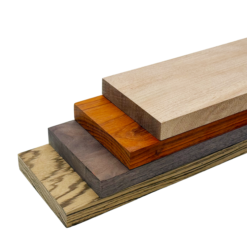 Imported Exotic Hardwood Variety Pack - Zebrawood, Walnut, Padauk, Okoume - 3/4" x 4" (4 Pcs)