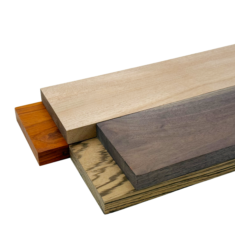 Imported Exotic Hardwood Variety Pack - Zebrawood, Walnut, Padauk, Okoume - 3/4" x 4" (4 Pcs)