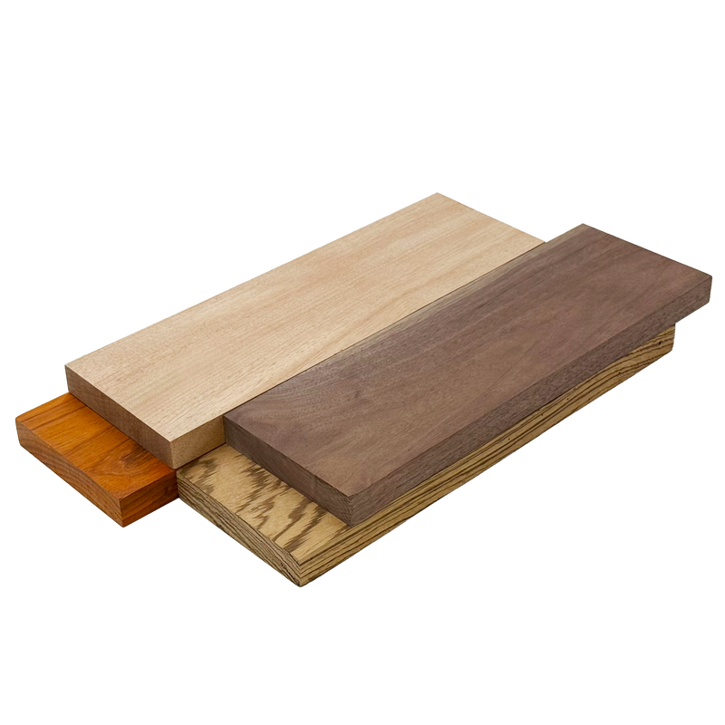 Imported Exotic Hardwood Variety Pack - Zebrawood, Walnut, Padauk, Okoume - 3/4" x 4" (4 Pcs)