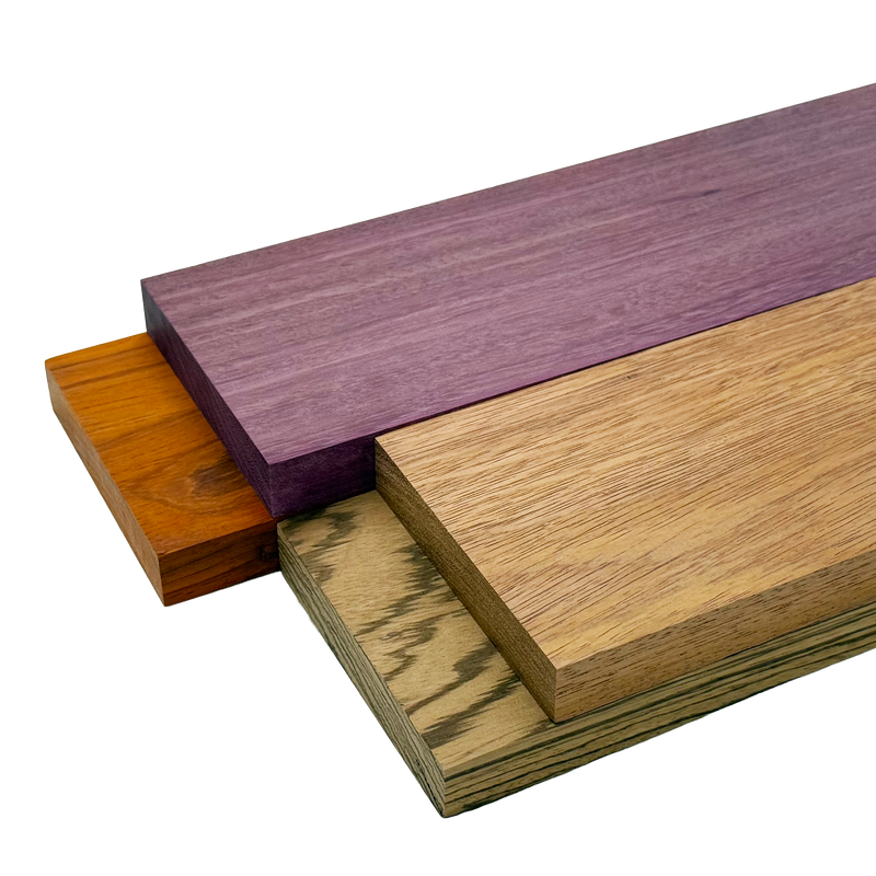 Imported Exotic Hardwood Variety Pack - Padauk, Zebrawood, Purpleheart, and Merbau