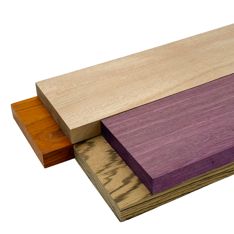 Imported Exotic Hardwood Variety Pack - Zebrawood, Purpleheart, Padauk, Okoume - 3/4" x 4" (4 Pcs)