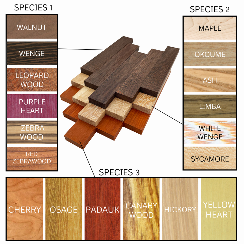 Custom Variety 5, 5, 5 pack (3/4" x 2" x 12")(15 Pcs)