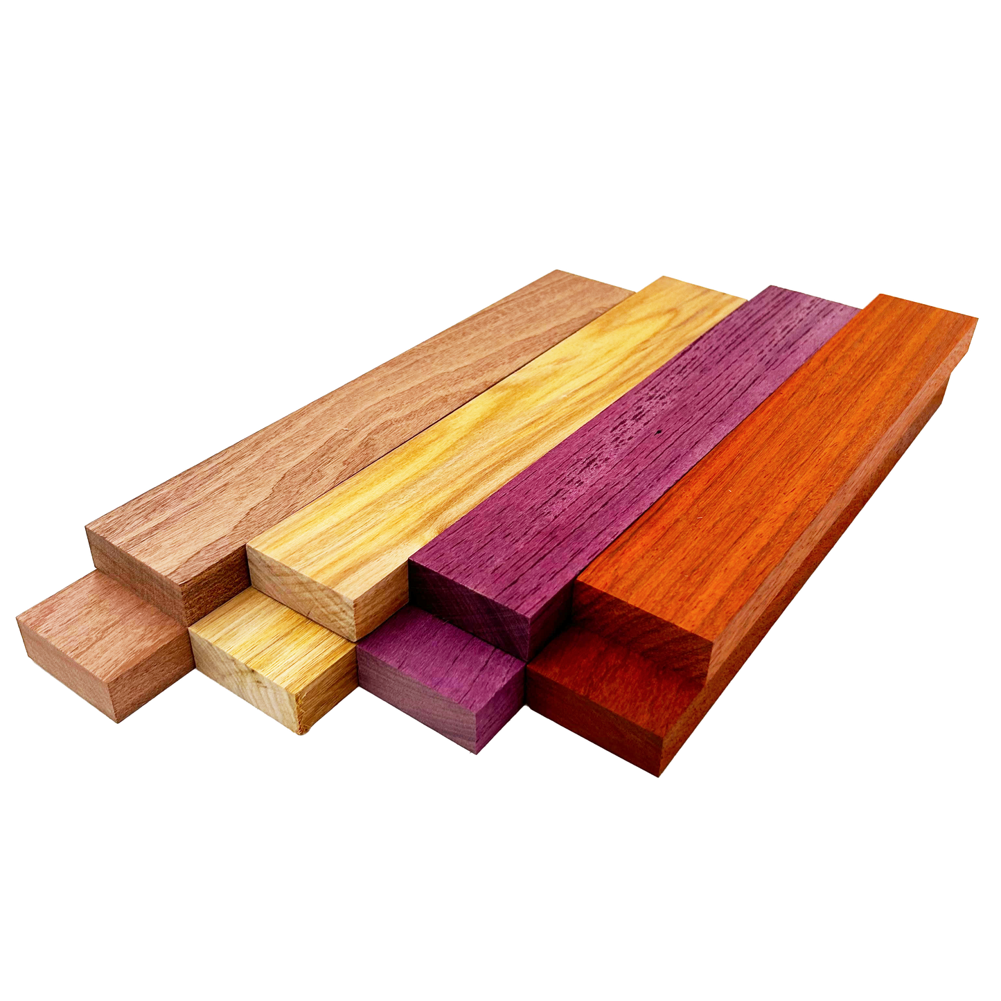 Colorful Exotics Variety Pack - Sapele, Canarywood, Purpleheart, Padauk - 3/4" x 2" (8 Pcs)
