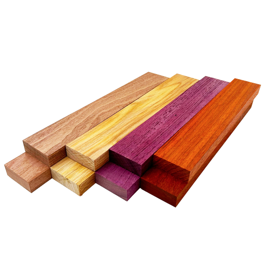 Colorful Exotics Variety Pack - Sapele, Canarywood, Purpleheart, Padauk - 3/4" x 2" (8 Pcs)