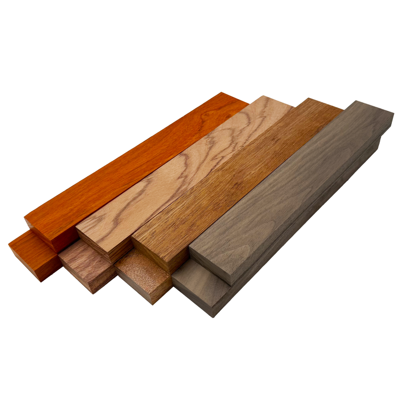 Imported Exotic Hardwood Variety Pack - Padauk, Red Zebrawood, Merbau, and Walnut