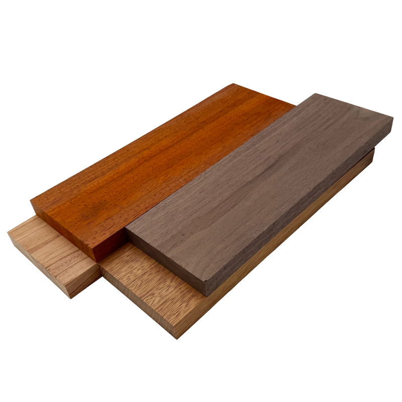 Imported Exotic Hardwood Variety Pack - Padauk, Red Zebrawood, Merbau, and Walnut