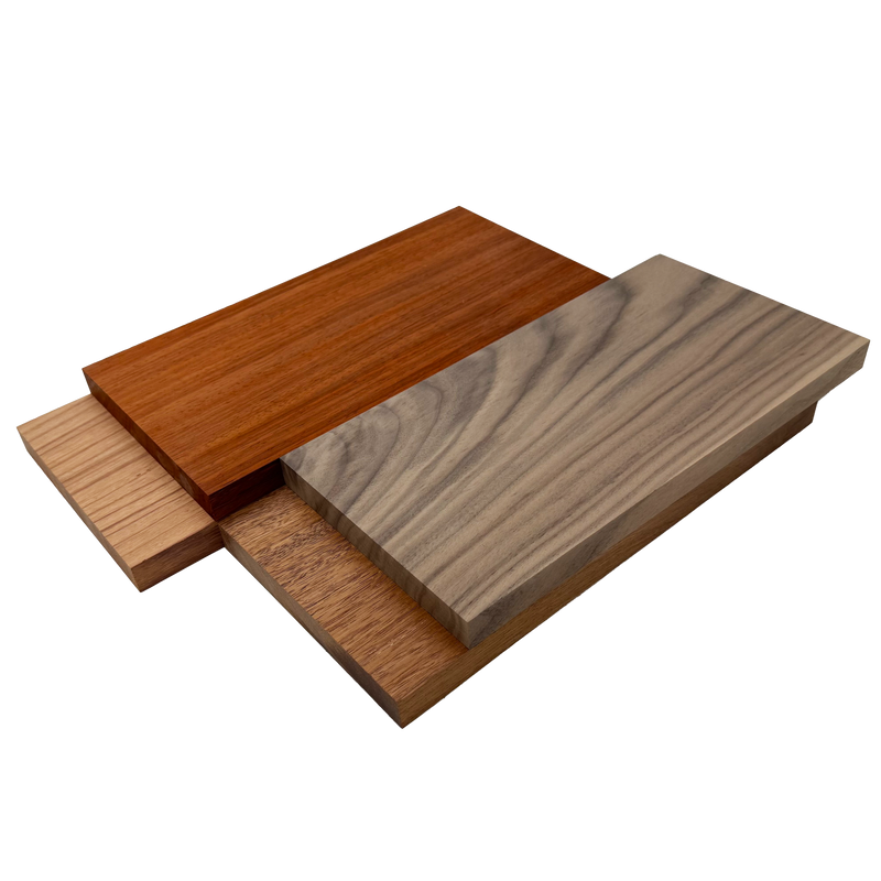 Imported Exotic Hardwood Variety Pack - Padauk, Red Zebrawood, Merbau, and Walnut