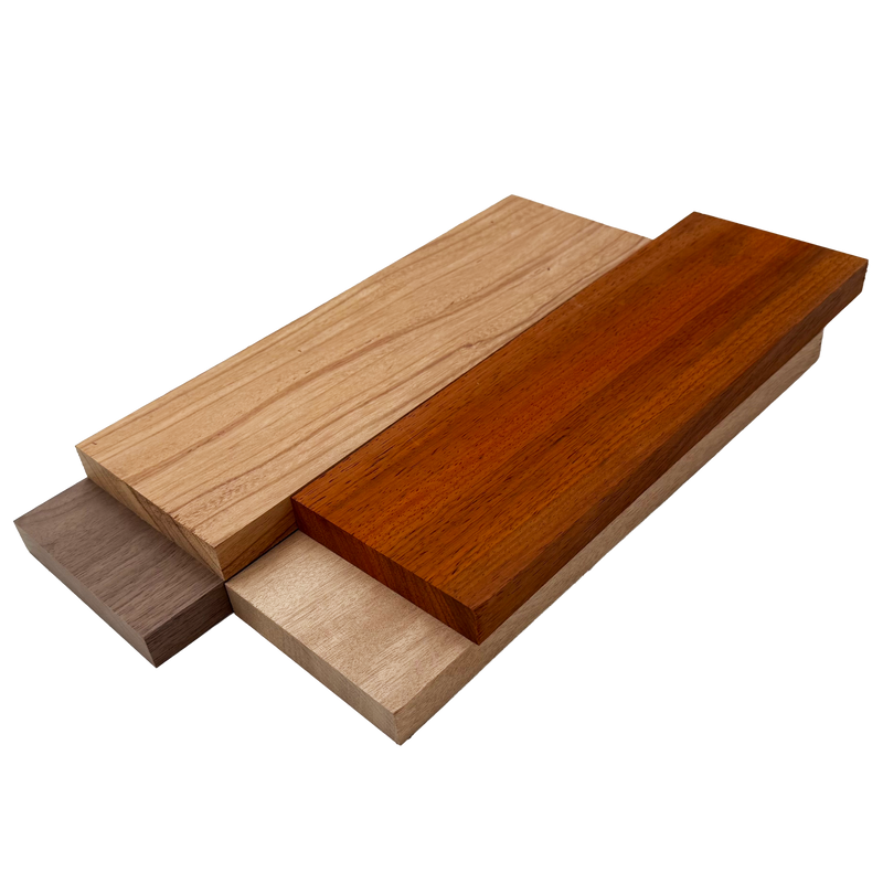 Imported Exotic Hardwood Variety Pack - Red Zebrawood, Walnut, Padauk, Okoume - 3/4" x 4" (4 Pcs)