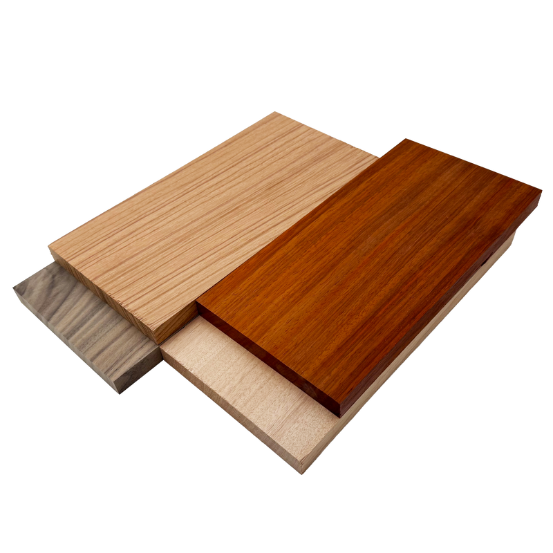 Imported Exotic Hardwood Variety Pack -  Red Zebrawood, Walnut, Padauk, Okoume - 3/4" x 6" (4 Pcs)