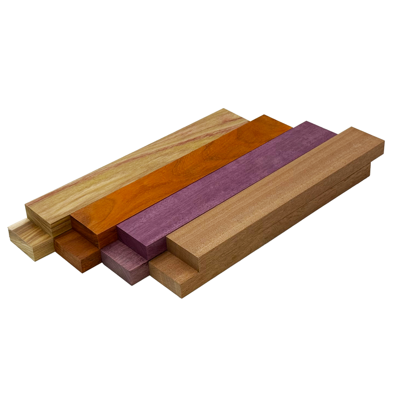 Colorful Exotics Variety Pack - Sapele, Canarywood, Purpleheart, Padauk - 3/4" x 2" (8 Pcs)