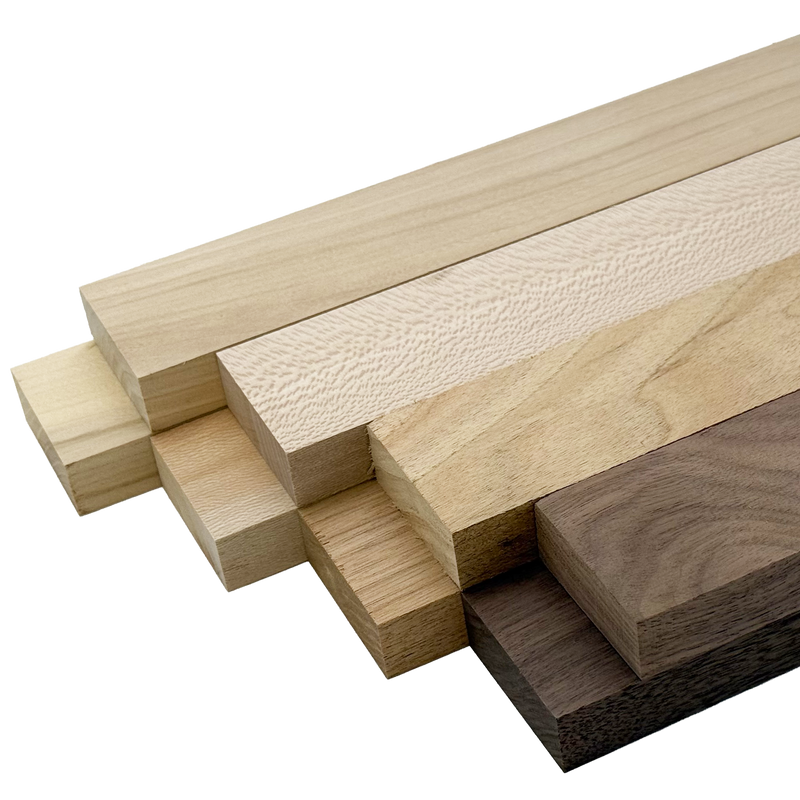 Domestic Exotic Variety Pack - Butternut, Walnut, Grey Elm, Quarter Sawn Sycamore - 3/4" x 2" (8 Pcs)
