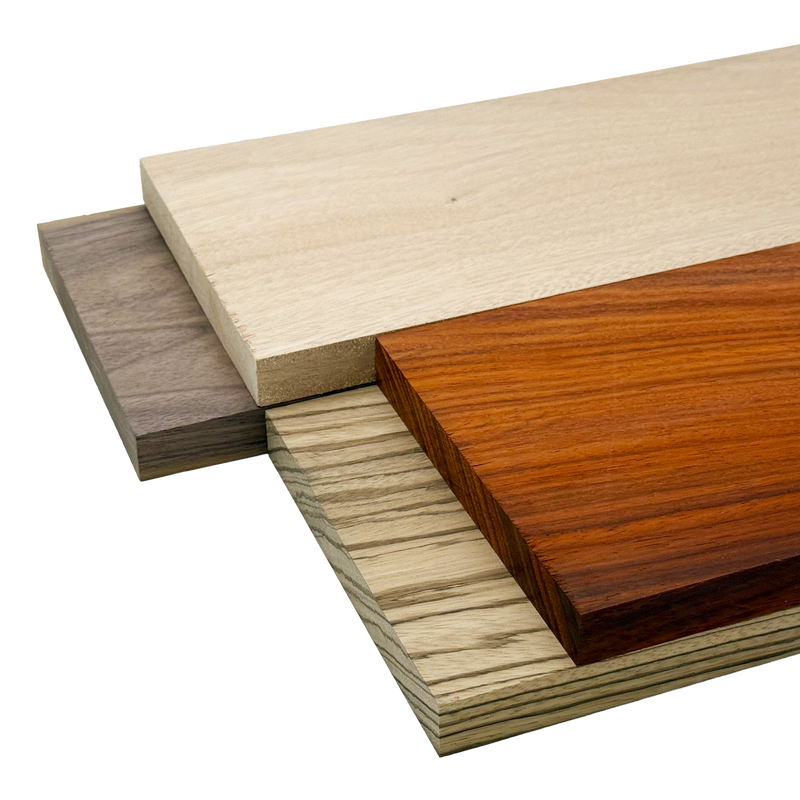 Imported Exotic Hardwood Variety Pack - Zebrawood, Walnut, Padauk, Okoume - 3/4" x 6" (4 Pcs)