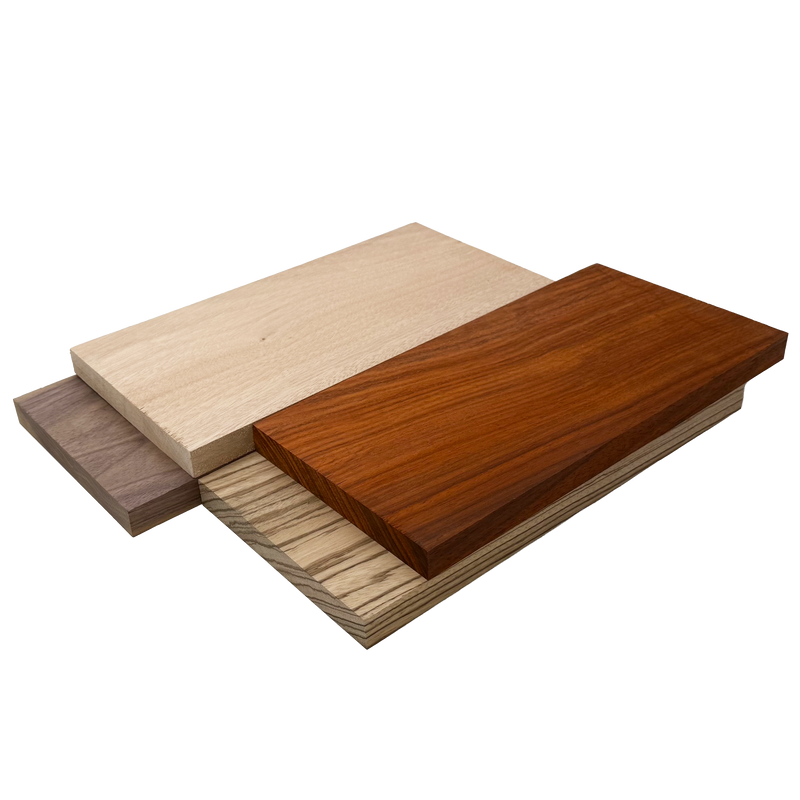 Imported Exotic Hardwood Variety Pack - Zebrawood, Walnut, Padauk, Okoume - 3/4" x 6" (4 Pcs)