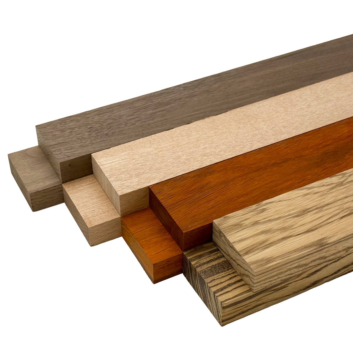 Imported Exotic Hardwood Variety Pack - Zebrawood, Walnut, Padauk