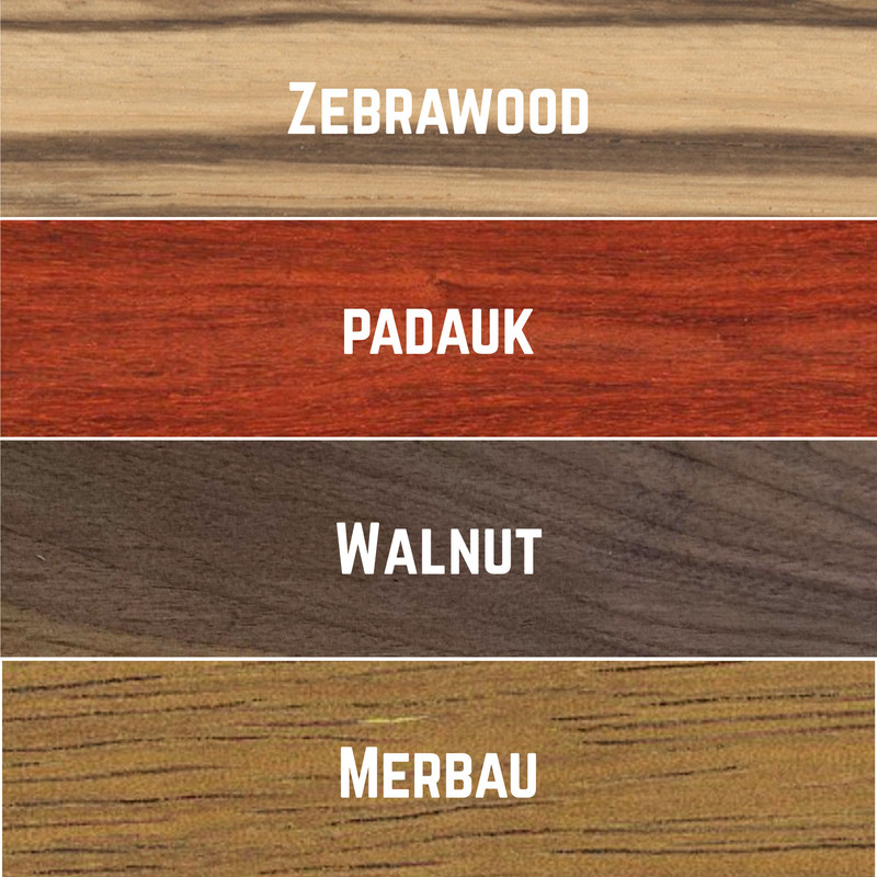Imported Exotic Hardwood Variety Pack - Padauk, Zebrawood, Merbau, and Walnut