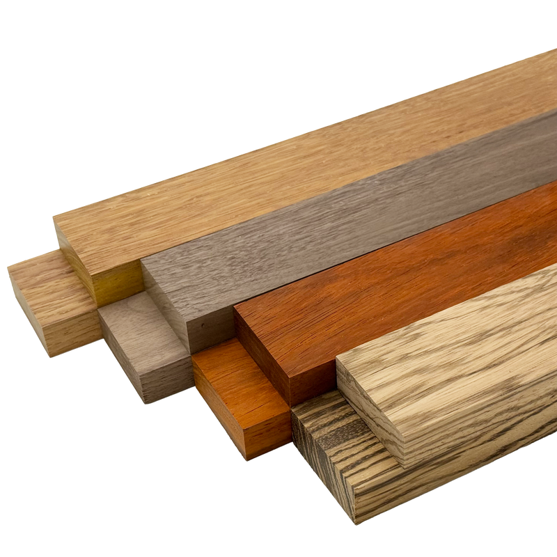 Imported Exotic Hardwood Variety Pack - Padauk, Zebrawood, Merbau, and Walnut