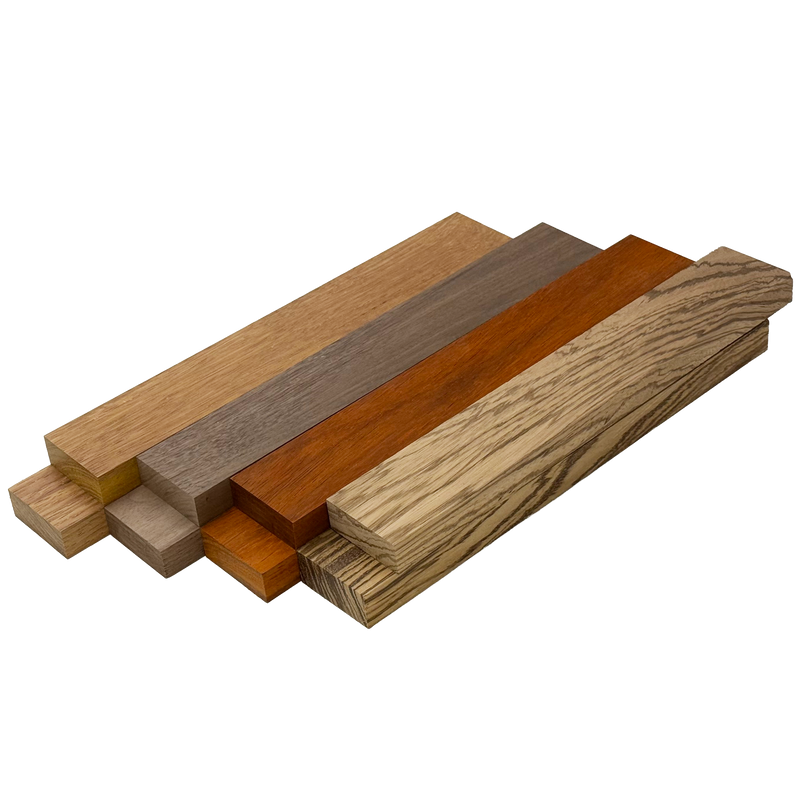 Imported Exotic Hardwood Variety Pack - Padauk, Zebrawood, Merbau, and Walnut