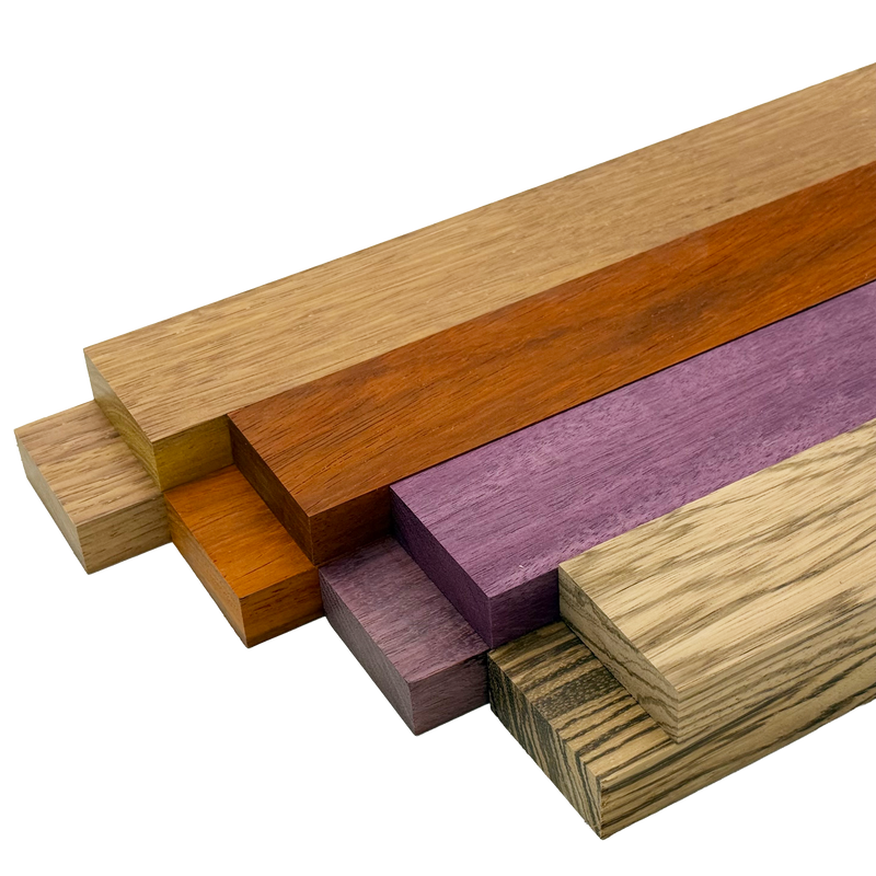 Imported Exotic Hardwood Variety Pack - Padauk, Zebrawood, Purpleheart, and Merbau