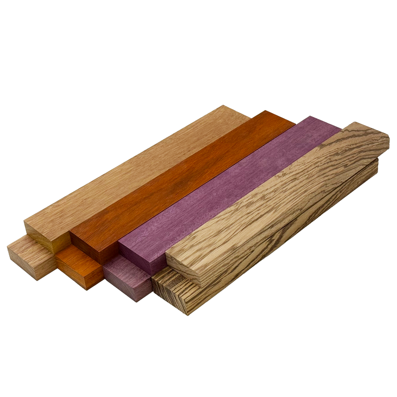 Imported Exotic Hardwood Variety Pack - Padauk, Zebrawood, Purpleheart, and Merbau