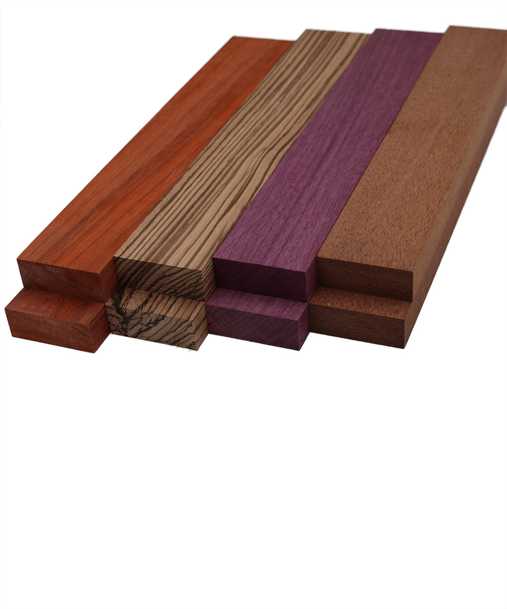 Imported Exotic Hardwood Variety Pack - Padauk, Zebrawood, Purpleheart, and Merbau