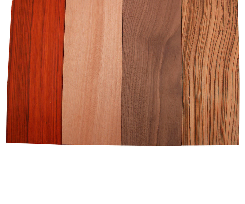 Imported Exotic Hardwood Variety Pack - Zebrawood, Walnut, Padauk, Okoume - 3/4" x 4" (4 Pcs)