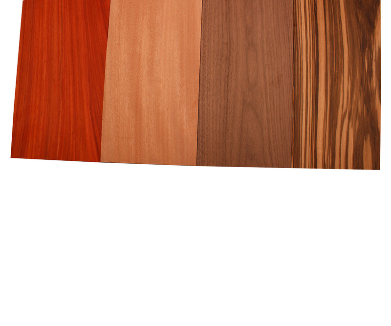 Imported Exotic Hardwood Variety Pack - Zebrawood, Walnut, Padauk, Okoume - 3/4" x 6" (4 Pcs)