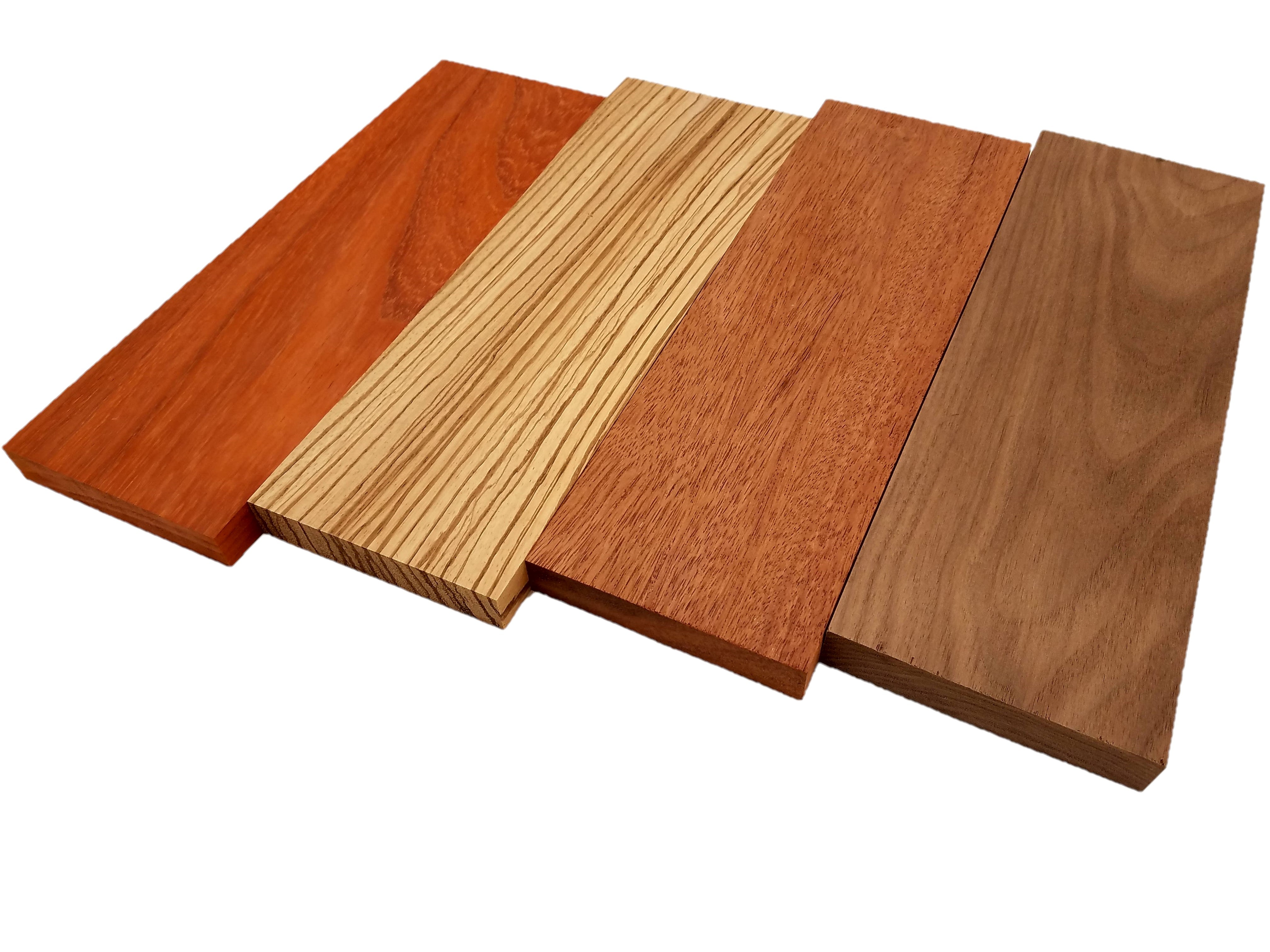 Imported Exotic Hardwood Variety Pack - Padauk, Zebrawood, Merbau, and  Walnut